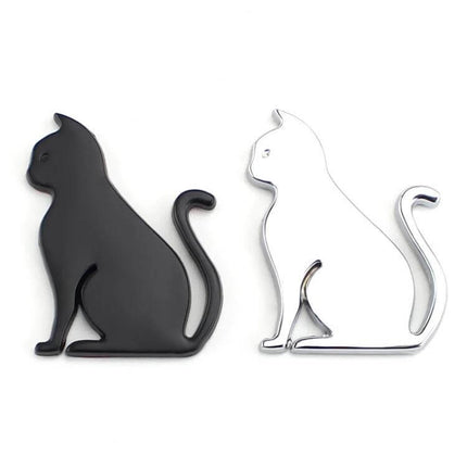 Durable 3D Cute Animal Car Sticker for Body Scratch Protection - black and silver cat aluminum decals