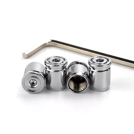 Set Of 4 Anti-Theft Tire Valve Caps With Wrench For Everyday Use - chrome locking valve caps with wrench, universal screw-in design, set of 4