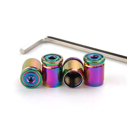 Set Of 4 Anti-Theft Tire Valve Caps With Wrench For Everyday Use - rainbow alloy locking valve caps with wrench