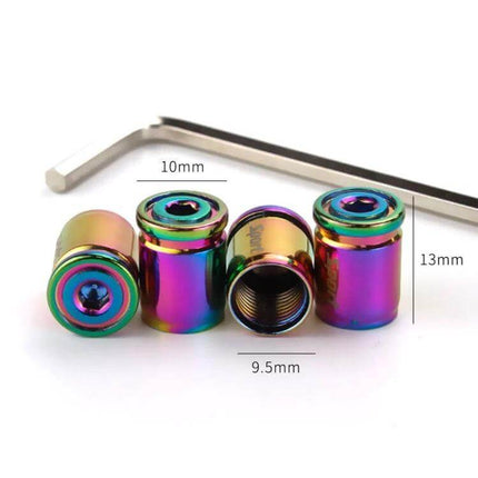 Set Of 4 Anti-Theft Tire Valve Caps With Wrench For Everyday Use - rainbow alloy locking valve caps set with wrench key, universal screw-in design