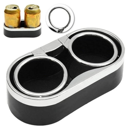 Car Dashboard Dual Cup Holder For Drinks On The Go - black ABS dual drink holder with chrome trim fits two cups or cans on dashboard