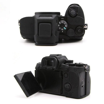 Silicone Protective Case for Sony A7RV Mirrorless Camera shown on camera body protecting controls and flip screen