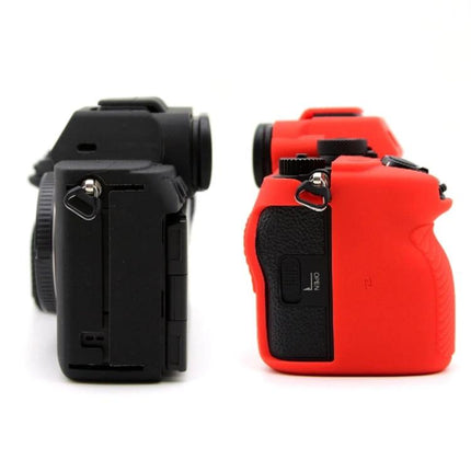 Silicone Protective Case for Sony A7RV Mirrorless Camera in red and black showcasing side view and grip protection