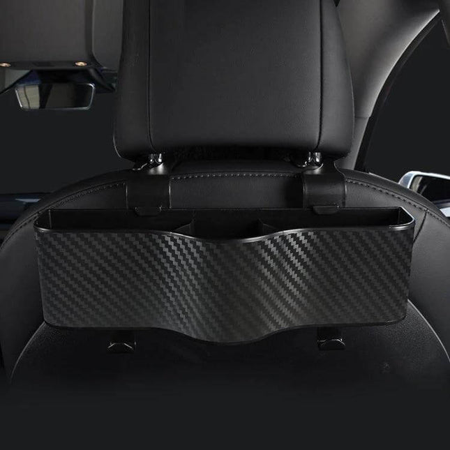 Car Seat Back Storage Box With Rear Cup Holder For Car Organization - carbon fiber ABS backseat organizer with cup holder