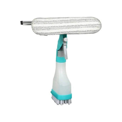 4 In 1 Double Sided Glass Wiper Window Squeegee With Spray Bottle showing spray bottle, brush base and replaceable cotton head