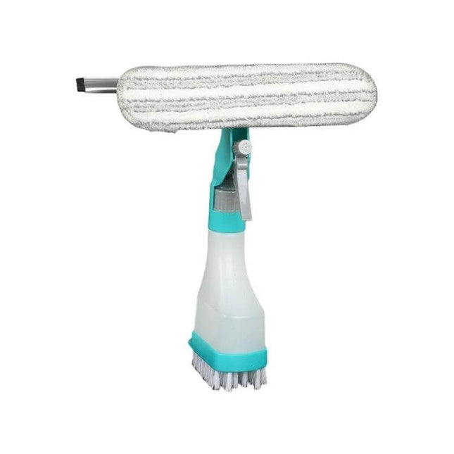 4 In 1 Double Sided Glass Wiper Window Squeegee With Spray Bottle showing spray bottle, brush base and replaceable cotton head