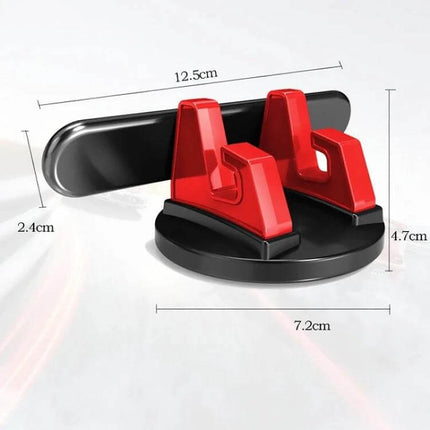 Car Dashboard Phone Holder With 2-In-1 Parking Sign For Driving - compact ABS silicone dashboard mount with red adjustable phone grips and parking number plate