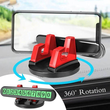 Car Dashboard Phone Holder With 2-In-1 Parking Sign For Driving compact ABS silicone dashboard phone mount with 360° rotation and visible parking number plate