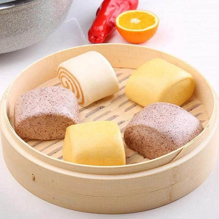 Bamboo Bun Steamer Basket For Buns And Veggies 21cm And 27cm - natural bamboo steamer with assorted buns stacked for steaming