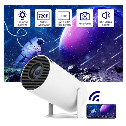 Portable Smart Projector for Easy Wireless Screen Sharing - compact white projector with phone streaming, 720P, auto focus, DSP stereo sound