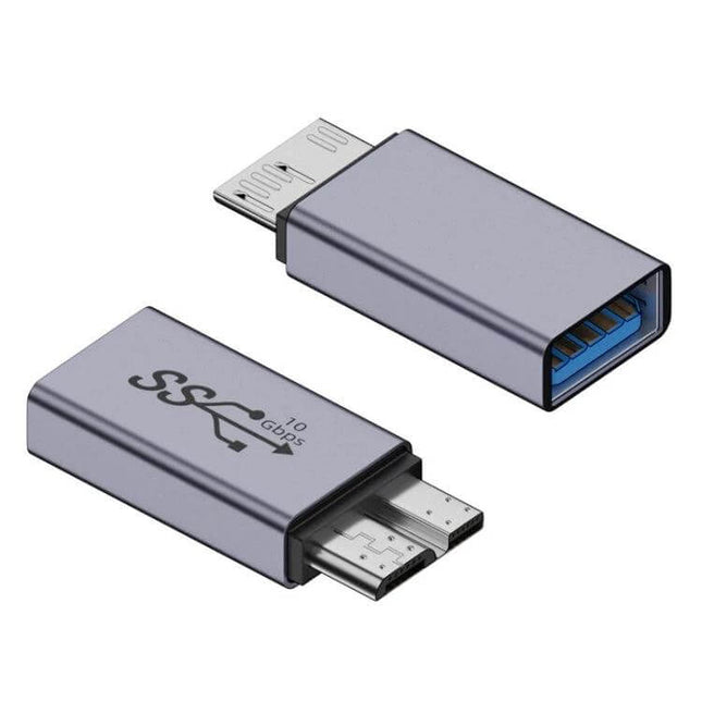 Versatile Micro B USB Adapter for HDD Enclosure Connections - compact silver Micro B to USB-A adapter for fast external HDD transfers