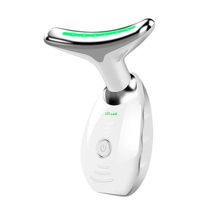 Neck Beauty Massager, Oval Shape For Neck And Facial Relaxation - white oval sonic vibration device with 45°C magnetic heat and green LED
