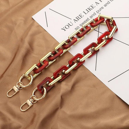 Retro Tortoiseshell Acrylic Phone Lanyard for Hands-Free Use - red and gold chain-style acrylic lanyard for wearing phone crossbody or necklace