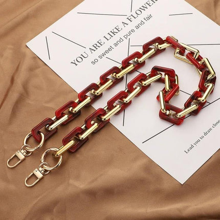 Retro Tortoiseshell Acrylic Phone Lanyard for Hands-Free Use - red tortoiseshell and gold chain acrylic phone lanyard on beige background