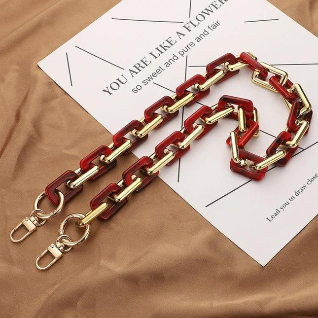 Retro Tortoiseshell Acrylic Phone Lanyard for Hands-Free Use - red tortoiseshell and gold chain acrylic phone lanyard on beige background