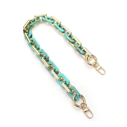 Retro Tortoiseshell Acrylic Phone Lanyard for Hands-Free Use - turquoise and gold chain-style acrylic phone lanyard with metal clips