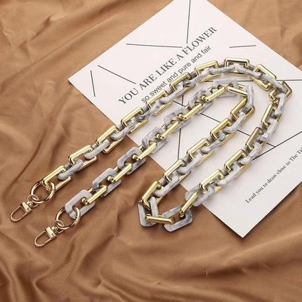 Retro Tortoiseshell Acrylic Phone Lanyard for Hands-Free Use — gold and tortoiseshell acrylic chain lanyard for wearing phone crossbody or as necklace