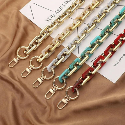 Retro Tortoiseshell Acrylic Phone Lanyard for Hands-Free Use showcasing colorful acrylic chain styles with gold hardware for wearing phone crossbody