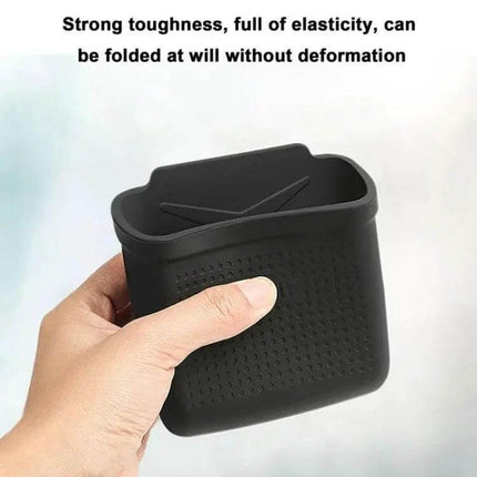 Silicone Car Storage Tray With Adhesive Back For Organizing Small Items - black flexible dash organizer held in hand, slip-free, foldable silicone