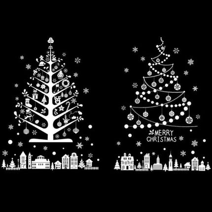 Christmas Window Stickers Santa Snowflake 45x60cm For Windows - white PVC Santa, snowman and tree window decals on black background, reusable electrostatic stickers