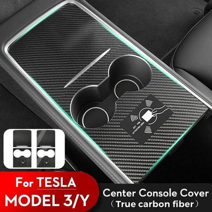 Tesla Center Panel Protection Film Matte Carbon Fiber on Model 3/Y center console protecting cupholders and touchscreen access