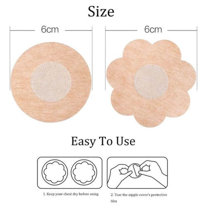 Breast Patch Disposable Invisible Breathable Flower beige 6cm round and flower-shaped nipple covers, ultra-thin breathable disposable pads for strapless wear