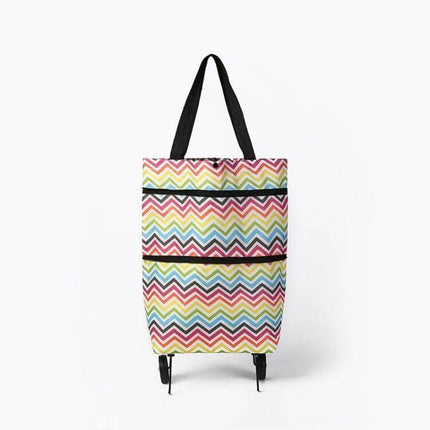 Oxford Cloth 2-In-1 Shopping Bag For Groceries And Errands, colorful chevron pattern trolley bag with handles and wheels