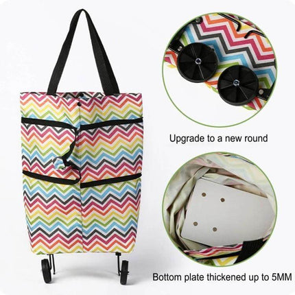 Oxford Cloth 2-In-1 Shopping Bag For Groceries And Errands colorful chevron rolling tote with waterproof Oxford cloth and wheels
