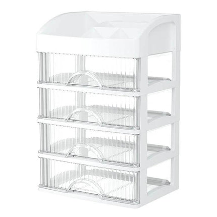 Desktop Drawer Organizer Five Layer White for Cosmetics and Jewelry - transparent five-drawer desktop storage for makeup, brushes and jewelry