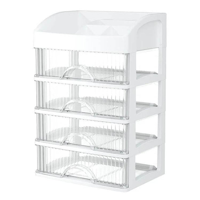 Desktop Drawer Organizer Five Layer White for Cosmetics and Jewelry - transparent five-drawer desktop storage for makeup, brushes and jewelry