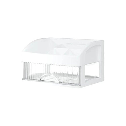 Desktop Drawer Organizer Five Layer White for Cosmetics and Jewelry, clear five-layer drawer with top compartments for makeup and jewelry