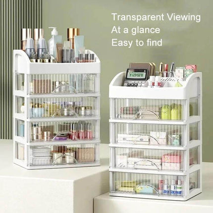 Desktop Drawer Organizer Five Layer White for Cosmetics and Jewelry - clear five-drawer desktop storage for makeup, brushes, jewelry and small accessories