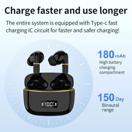 J2 Wireless In Ear Earphones With Charging Case For Commuting black earbuds with digital display and fast Type-C charging case