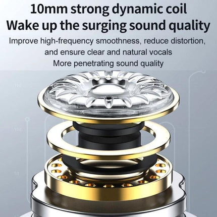 J2 Wireless In Ear Earphones With Charging Case For Commuting showing 10mm dynamic coil cross‑section highlighting sound quality