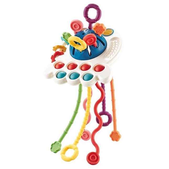 Baby Puzzle Fun Rope Toys For Babies With Soft Cartoon Shapes - colorful teething rope toy with soft plastic shapes, pull rings to build grip and dexterity