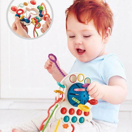 Baby Puzzle Fun Rope Toys For Babies With Soft Cartoon Shapes - baby playing with colorful rope puzzle toy for teething and grip development