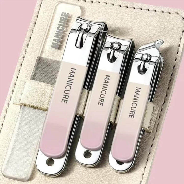 Stainless Steel Nail Knife Set Light Pink for Everyday Manicures compact kit with three pliers nano file and PU leather case