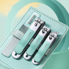 Stainless Steel Nail Care Kit - 4-Piece Portable Tool Set with PU Leather Case