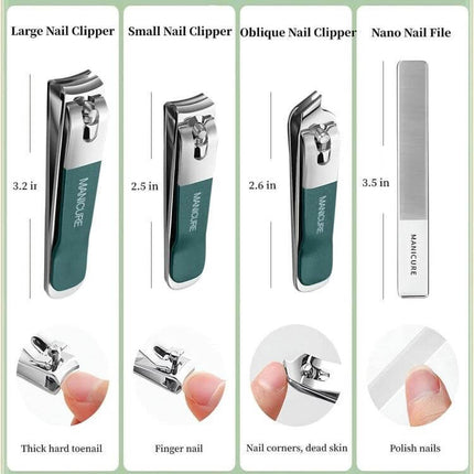 Stainless Steel Nail Knife Set Light Pink for Everyday Manicures compact kit with three pliers, nano nail file and PU leather case