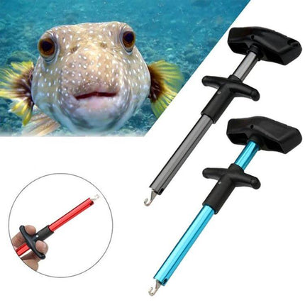 Blue T Shaped Fish Hook Remover Aluminum Alloy For Sea Fishing - anodized blue T-handle hook remover with stainless steel tip for saltwater use