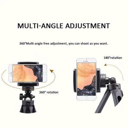 Compact Tripod for Stable Phone Shots in Daily Activities showing 360° rotation and 180° multi-angle adjustment for steady phone photos and videos