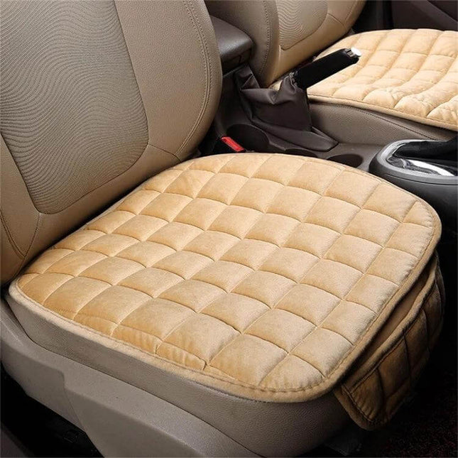 Car Winter Backless Plush Non-Slip Seat Cushion Beige on car seat, quilted velvet surface, anti-slip rubber bottom, 52x49cm winter comfort