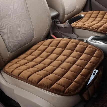 Car Winter Backless Plush Non-Slip Seat Cushion Beige - 52x49cm velvet quilted car seat pad with anti-slip rubber base and storage bag