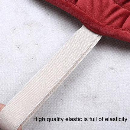 Car Winter Backless Plush Non-Slip Seat Cushion Beige showing beige elastic strap detail and red velvet surface with anti-slip base