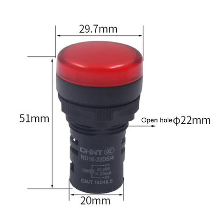 CHINT LED Signal Light for Machinery Status Indication red indicator lamp 29.7x51mm panel mount, 22mm mounting hole