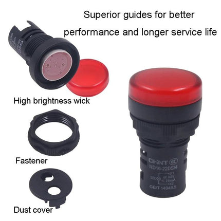 CHINT LED Signal Light for Machinery Status Indication - red industrial LED indicator with cap, fastener and dust cover