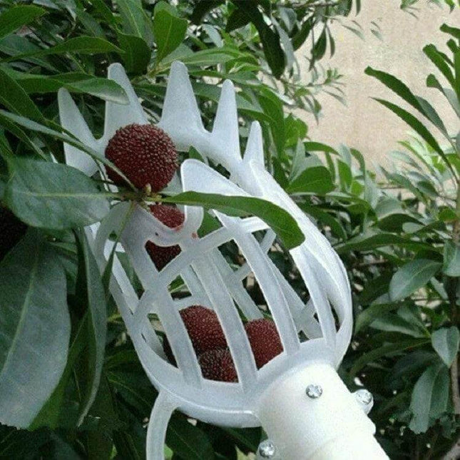 Fruit Picker Head 26cm For Easy Daily Fruit Harvesting - lightweight PP harvest head with net pocket collecting berries on a pole