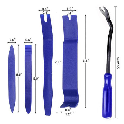 Practical 5-Piece Kit for Car Audio Panel Removal and Vehicle Trimming Tools - blue plastic pry tools and metal clip remover set