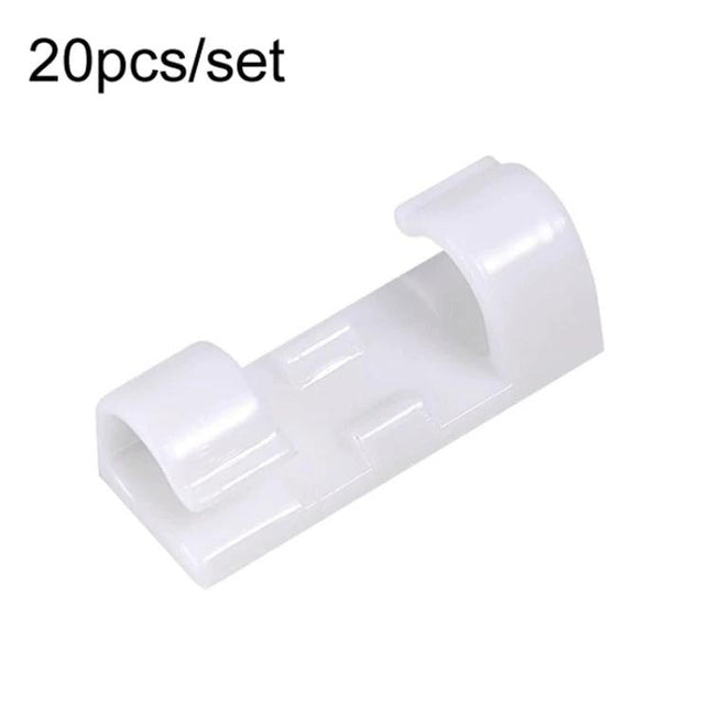 Set of 20 Adhesive Cable Clips for Home Wire Organization - white plastic adhesive wire clip holding two cords, 20pcs set