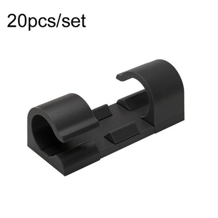 Set of 20 Adhesive Cable Clips for Home Wire Organization - black dual-wire adhesive clip for desk, TV or wall cable management